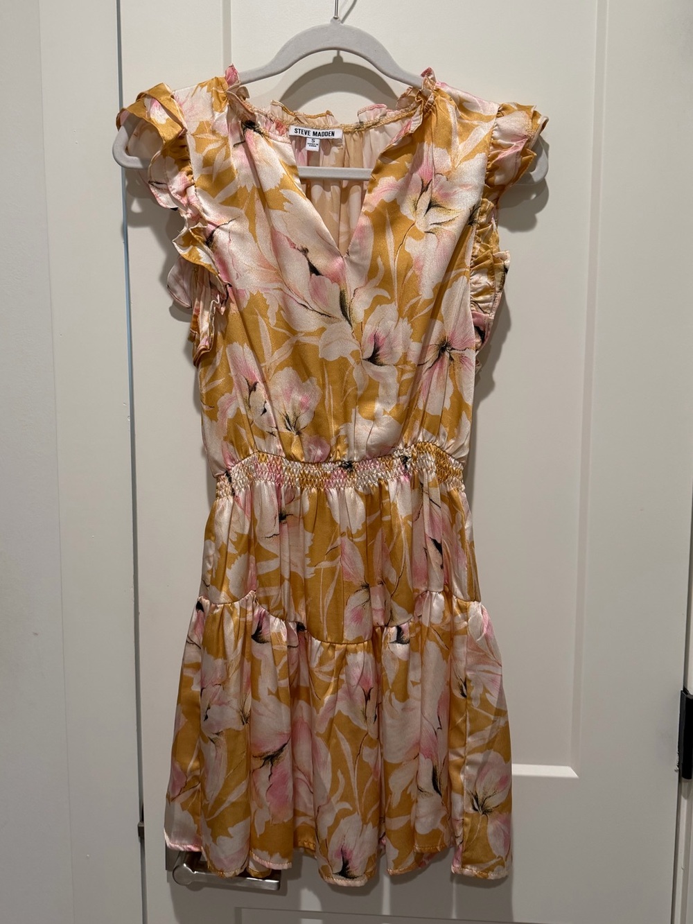 Steve Madden Yellow and Pink Floral Ruffle Dress